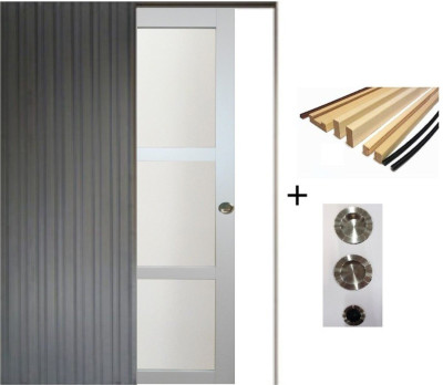 Porte Coulissante Greyria Gris Clair Vitrée H204 x L73 cm, Galandage, kit finition