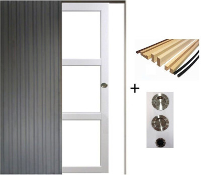 Porte Coulissante Kenya blanc Vitrage transparent H204 x L73 cm, Galandage, kit finition