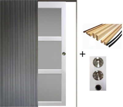 Porte Coulissante Kenya blanc Vitrée H204 x L93 cm, Galandage, kit finition