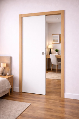Porte Coulissante Lacdor Blanc Pur H204 x L73 cm, Galandage, kit finition