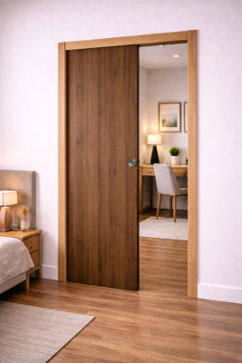 Porte Coulissante Light Walnut H204 x L93 cm, Galandage, kit finition
