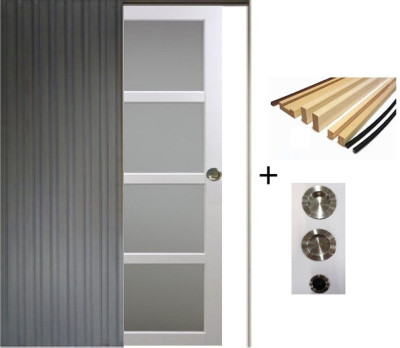 Porte Coulissante Tana blanc Vitrée H204 x L83 cm, Galandage, kit finition