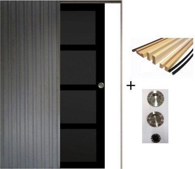Porte Coulissante Telia noir 4 panneaux H204 x L73 cm, Galandage, kit finition