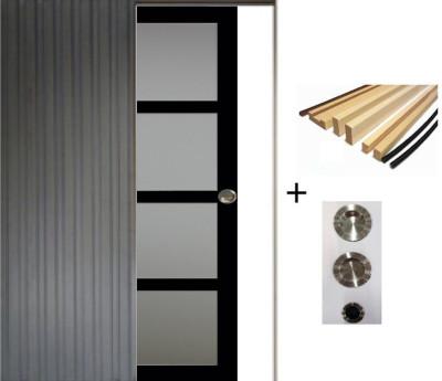 Porte Coulissante Telia Noir Vitrée H204 x L73 cm, Galandage, kit finition