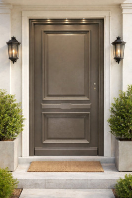 Porte d'entrée Bois Pleine Cassy Gris Quartz, H.215xl.90 cm Côte Tableau p. Gauche, Poignée, Barillet