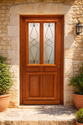 Porte d'entrée Bois Vitrée Baya, H.215xl.90 cm Côte Tableau p,Gauche, Poignee, Barillet, Bouton