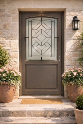 Porte d'entrée Bois Vitrée Elodie Gris Quartz, H.215xl.90 cm Côte Tableau p. Gauche, Poignee, Barillet