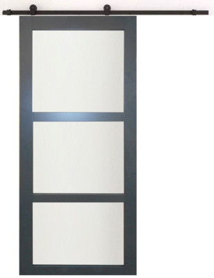 Porte Coulissante Blakeria Gris Anthr Vitrée H204 x L83 cm, Rail roulettes
