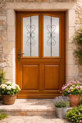 Porte d'entrée Bois Vitrée Sandy, H.215xl.90 cm Côte Tableau, p.Droit