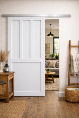 Porte Coulissante Atelier 2 Panneaux Blanc H204 x L73 cm, Rail Alu