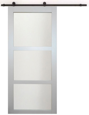Porte Coulissante Greyria Gris Clair Vitrée H204 x L93 cm, Rail roulettes