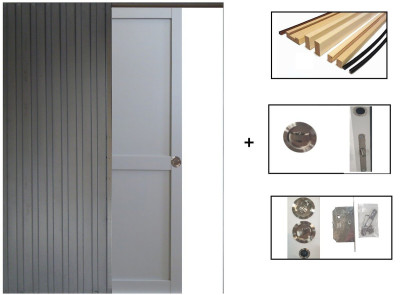 Porte Coulissante Athena Gris Clair 2 Panneaux H204 x L73 cm, Galandage, Kit finitions