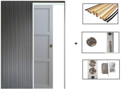 Porte Coulissante Greyria Gris Clair 3 Panneaux Gris Clair H204 x L83 cm,Galandage, kit finition