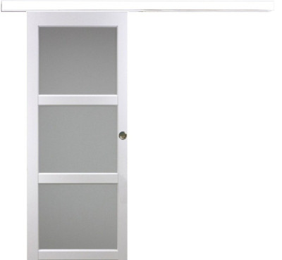 Porte Coulissante Kenya Blanc Vitrée H204 x L73 cm, Rail Alu bandeau blanc, Coquilles