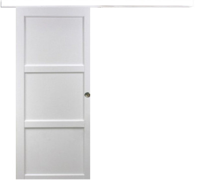 Porte Coulissante Korya Blanc 3 panneaux H204 x L83 cm, Rail Alu bandeau blanc, Coquilles
