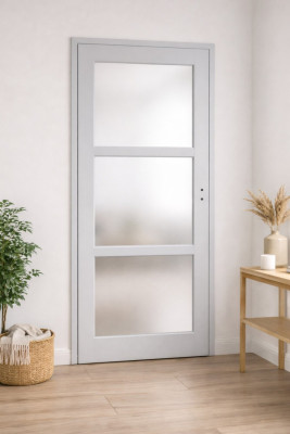 Bloc Porte Greyria Gris Clair Vitrée H204 x L83 cm Côte Tableau P.Gauche