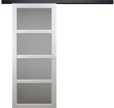 Porte Coulissante Tana blanc Vitrée H204 x L73 cm, Rail Alu bandeau noir