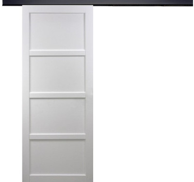 Porte Coulissante Tamera blanc 4 panneaux H204 x L83 cm, Rail Alu bandeau noir