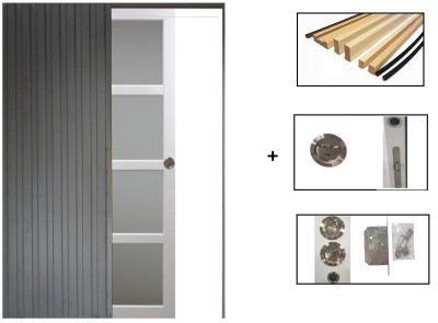 Porte Coulissante Tana blanc Vitrée H204 x L83 cm, Galandage, kit finition