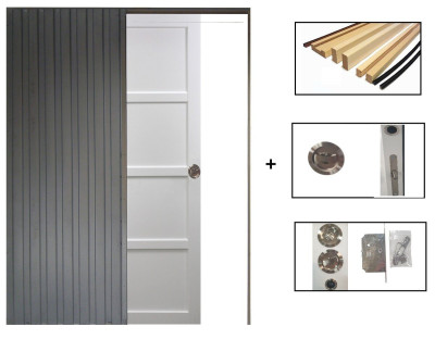 Porte Coulissante Tamera blanc 4 panneaux H204 x L73 cm, Galandage, kit finition