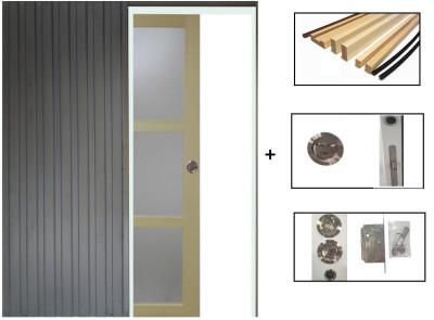 Porte Coulissante bois Ayous Vitrée H204 x L93 cm, Galandage, kit finition
