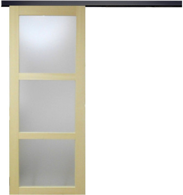 Porte Coulissante bois Ayous Vitrée H204 x L73 cm, Rail alu bandeau noir
