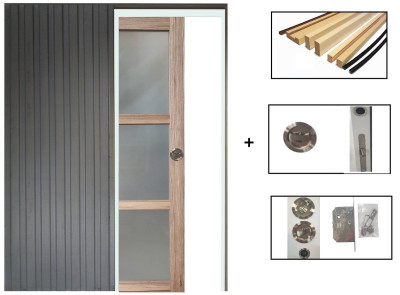 Porte Coulissante Frake Vitrée H204 x L83 cm, Galandage, kit de finition