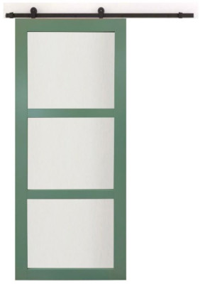 Porte Coulissante Vert Pâle Vitrée H204 x L83 cm, railroulette