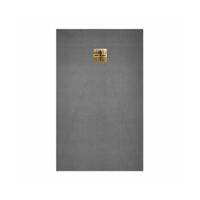 Receveur de Douche à Carreler 140x90cm avec Bonde à Sortie Verticale - Grille Finition Or Brossé