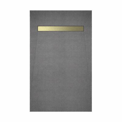 Receveur de Douche à Carreler 140×90cm à Ecoulement Linéaire - Grille finition Or Brossé et Bonde