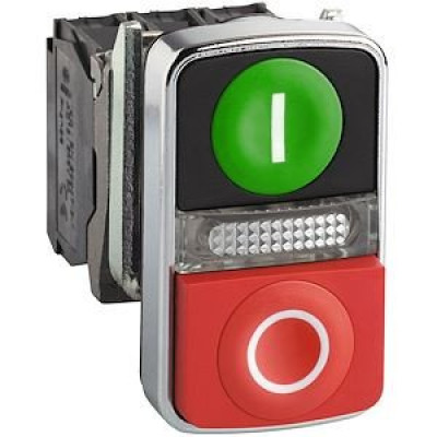 Bouton-poussoir double touche - 1 "I" vert + 1 "O" rouge + voyant - SCHNEIDER ELECTRIC - XB4BW73731B5