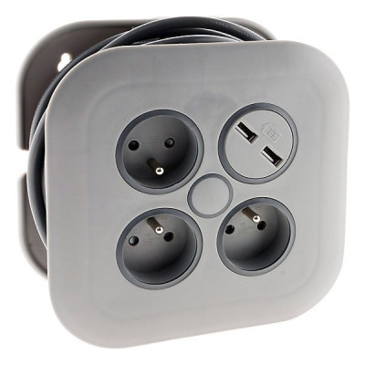 Enrouleur domestique 7 m - 3 prises 2P+T 16A + 2x USB ZENITECH