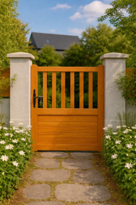 Portillon En Bois Ajouree Traverse Droit L1m x H1,50