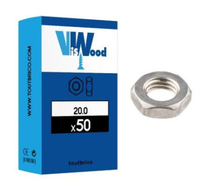 Ecrous bas hexagonaux Ø 20 mm classe 4 zingué boîte de 50 Viswood