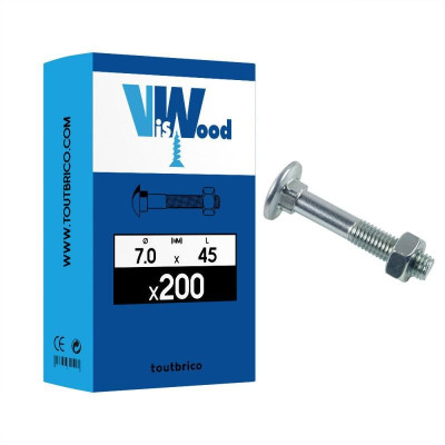 Boulons TETE RONDE COLLET CARRE 7x45 mm zingué boîte de 200 Viswood