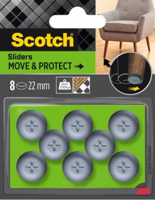 PATIN GLISSANT ALVEOLE ADHESIF GRIS DIAMETRE 22 MM LOT DE 8 SCOTCH