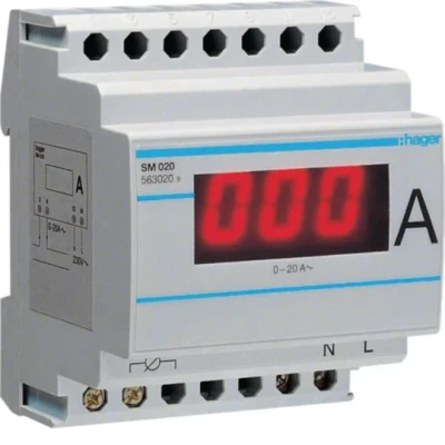 Ampèremètre digital mesure directe 20A pour tableau électrique HAGER - SM020