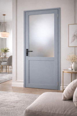 Bloc Porte Athena Gris Clair Vitrée H204 x L73 cm Côte Tableau P.Gauche,Poignee