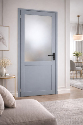 Bloc Porte Athena Gris Clair Vitrée H204 x L83 cm Côte Tableau P.Droit, Poignee