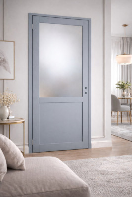 Bloc Porte Athena Gris Clair Vitrée H204 x L83 cm Côte Tableau P.Droit