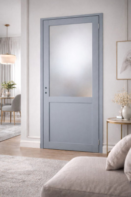 Bloc Porte Athena Gris Clair Vitrée H204 x L83 cm Côte Tableau P.Gauche