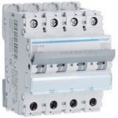 Disjoncteur tertiaire 4 pôles 10A Courbe D pouvoir de coupure 6-10kA 4 mod HAGER - NGN410