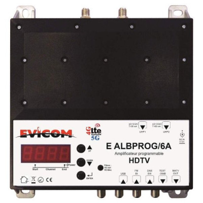 Amplificateur TV programmable 40 dB haute puissance 6 entrées de filtrage EVICOM - EALBPROG/6A 900