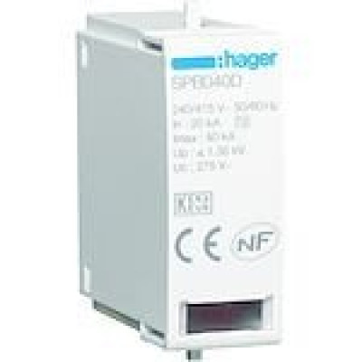 Cartouche de remplacement pour parafoudre Phase + Neutre Uc 275V In 20kA HAGER - SPB040D