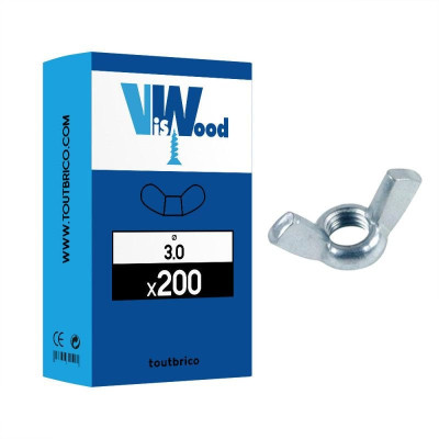 Ecrous à oreilles Ø 3 mm zingué boîte de 200 Viswood