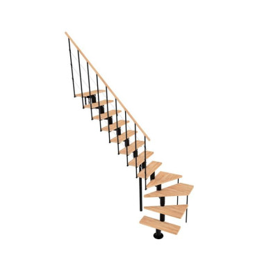 Echelle LONDON QT bas gauche grise 12 marches sapin avec rampe métal