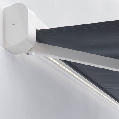 STORE BANNE BLANC TOILE BEIGE 3x2 AVEC LED