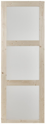 Porte Argan coulissante menuisée 3 vitrages dépolis sapin brut 204x73 cm usinage rainure basse GIMM