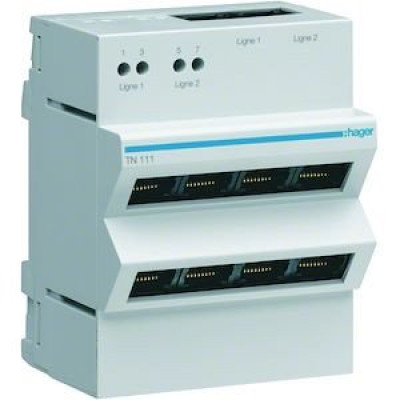 Répartiteur téléphonique RJ45 filtre maître ADSL 2 entrées 4 sorties TN111 - HAGER