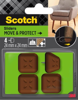 PATIN GLISSANT ALVEOLE A CLOUER MARRON 24 x 24 MM LOT DE 4 SCOTCH 3M